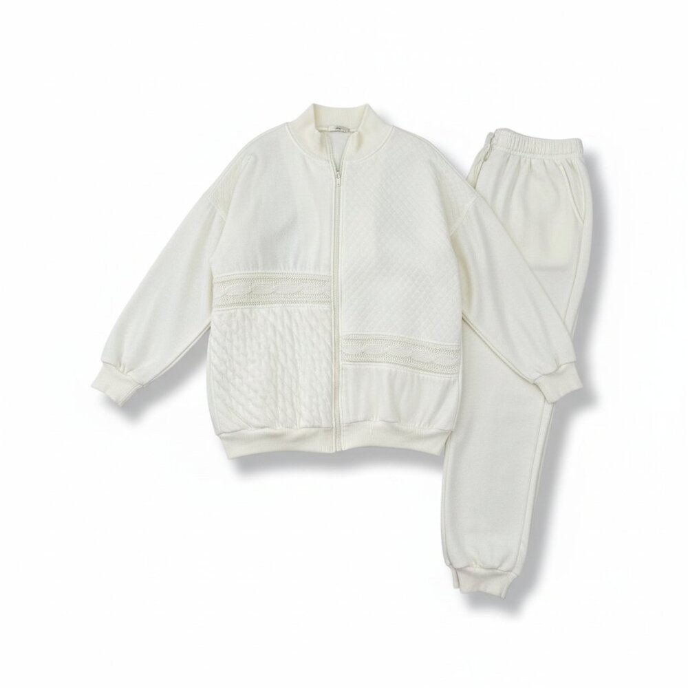 PK ELLIOT Sport Track Suit 2 Pc Women's L Gym Running White Fleece Knit Stretch